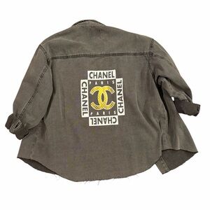 Oversized Charcoal Jacket with Gold Emblem